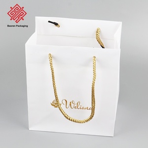 Bolsas de Compras de Papel de Color Sólido Personalizadas, Bolsas de Regalo Tipo Tote con Asas de Cuerda de Algodón, Impresión Gráfica Blanca Simple - Product Image 2