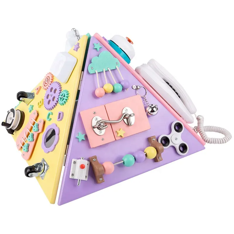 Cpc Wooden Felt Busy Board Pyramid Busy House Led Buttons Sensory Toys Busy Board Spinner Unlocking Teaching Aids for Kids