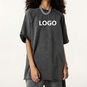 T-shirt Homme Oversize en Velours Côtelé Manches Raglan Col Rond Logo Avant Style Urbain Respirant 100% Coton Coupe Longue - Product Image 1