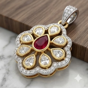 925 Silver <b>Ruby</b> Kundan Polki Pendant Set with Earrings Gold Floral Bridal Jewelry Set Design for Women Elegant Party Jewelry - Product Image 6