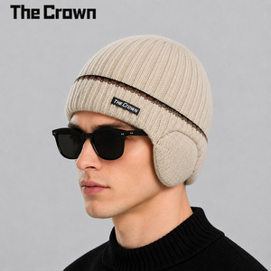 Bonnet d'hiver unisexe en tricot côtelé épais de haute qualité, style aviateur avec cache-oreilles, coupe-vent, couleur crème, vente en gros sur mesure - Product Image 3