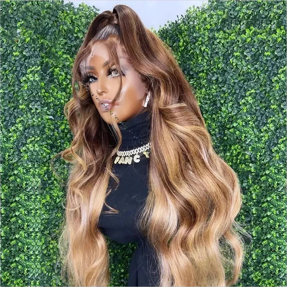 Hd Lace Frontal Brown Wig Honey Blonde Colored Ombre Highlight Wigs Human Hair 13x4 Transparent Front Glueless Wigs