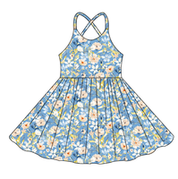 Robe décontractée à imprimé fleurs vintage pour petites filles, robe évasée à bretelles réglables croisées au dos, vêtements d'été élégants pour enfants