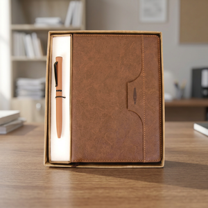 Brown PU Leather Notebook and Pen <b>Gift</b> <b>Set</b> in Presentation Box - Product Image 1