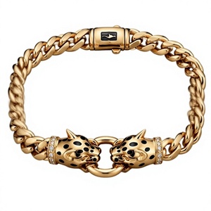 Bracelet Orelia Iuxe en argent plaqué avec tête de léopard, chaîne à maillons en zircon, bracelet animal unisexe pour cadeau de fête - Product Image 1