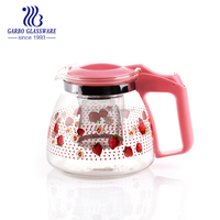 Mifa-théière transparente en verre borosilicate, de qualité alimentaire, résistante à la chaleur, décalcomanie, avec poignée en plastique, vente en gros