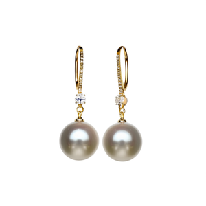 Pendientes de perlas de lujo chapados en oro de 18 quilates, perlas cultivadas del Mar del Sur, pendientes redondos de estilo clásico para boda para mujer - Product Image 1
