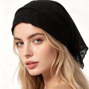 Solid Floral Eyelet Triangle Headscarf Women <b>Sweet</b> Hollow Fabric Tie Headband Lace Head Kerchief Boho Hair Wrap Accessories - Product Image 2