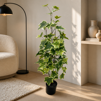Plante artificielle de 90 cm en fausse vigne de patate douce, feuilles vertes crème variegées, en soie, en pot noir suspendu, écologique, pour café et bureau