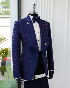 Blazer de mariage sur mesure avec revers châle <span class=keywords><strong>Costume</strong></span> de smokings en pierre sur mesure Skinny Rhinestones Costumes de la marine pour hommes - Product Image 4