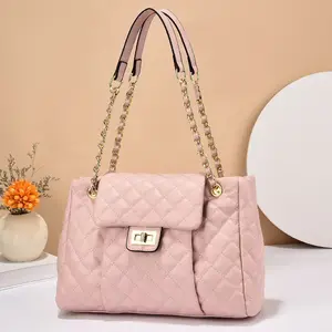 Custom Wholesale square soft leather crossbody bag plaid indentation shoulder messenger bag for women luxurychain crossbody purses manufacturer