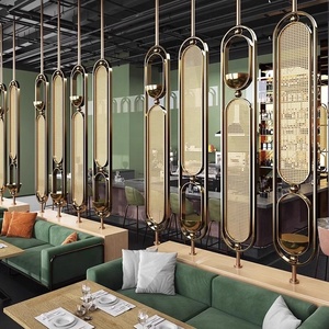 Vách ngăn trang trí nội thất tùy chỉnh từ sàn đến trần, khung thép không gỉ hình oval mạ vàng, có thể xoay, làm bằng kim loại - Product Image 3