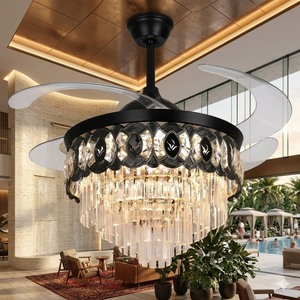 Ventilateur de plafond LED élégant avec lustre en cristal, pales rétractables, télécommande, moteur silencieux, décoration de luxe pour la maison - Product Image 2