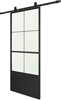 Porte coulissante double intérieure de haute qualité, 6 panneaux, avec plinthe, style loft, en acier noir et verre, cadre en fer cannelé avec verre