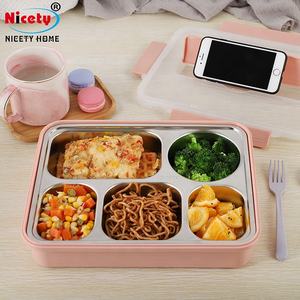 Boîte à déjeuner bento hermétique pour enfants, 5 compartiments, en acier inoxydable pour les étudiants plats alimentaires pour la cantine - Product Image 4