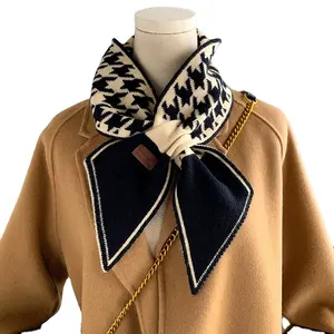 Spring Girls Warm Cashmere Neck Tie Scarf Plaid Neckerchief Knitted Scarfs Long Skinny Small Scarves Female Foulard Shawls