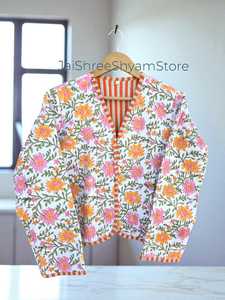 Ethnic Design Hand Block Printed Cotton Quilted <b>Jacket</b> Soft Warm Handmade Outerwear Ideal For Casual And Formal Wear - Product Image 4