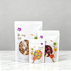 Bolsa de Embalaje para Alimentos con Cierre de Cremallera y Ventana Transparente, Diseño Floral Colorido, para Almacenamiento de Alimentos Secos, Nueces, Dátil, Melón, Blanco - Product Image 5