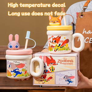 <span class=keywords><strong>Mug</strong></span> en céramique de dessin animé <span class=keywords><strong>Disney</strong></span> avec paille, couvercle et poignée, tasse à café et à lait pour le bureau, la maison et les cadeaux - Product Image 6