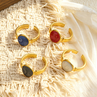 Bague ouverte ajustable en acier inoxydable plaqué or, forme ovale, rouge et blanc, design simple, rose, vente en gros