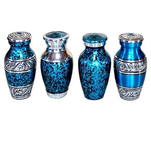 Urne en laiton faite à la main, forme ronde moderne, décorative, bleue mouchetée, pour occasions de commémoration, portable - Product Image 1
