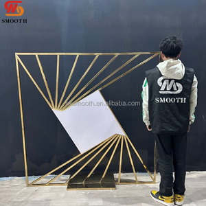 Factory Price Freestanding Ceremony Photo Booth Background Holder Geometric Square Gold Stainless Steel Wedding Stage Decor - Product Image 3