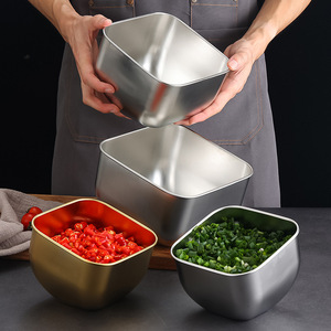 Stainless Steel Bowls Square Stackable For Commercial Use In Korean BBQ And Hot Pot Restaurants Holding Vegetables Leafy Greens - Product Image 1