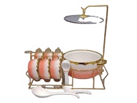 Ensemble de soupières en céramique blanche à bord doré de luxe, avec 6 bols et 6 cuillères pour dîner en famille