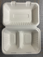 Conteneur alimentaire rectangulaire en bagasse à 2 compartiments 9*6-2, nouveau matériau, marque SINCERE, origine Shandong, vente en gros
