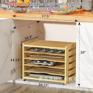Solid Wood Kitchen Six Tier <b>Storage</b> Rack For <b>Baking</b> <b>Trays</b> And Cutting Boards Multifunctional Standing Organizer - Product Image 2