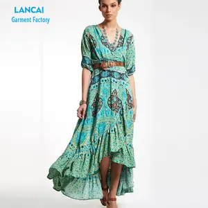 Clothing Manufacturers Custom Casual Dresses Fashionable Ladies Rayon Beach Maxi Dress For Women