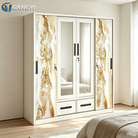 Armoire en acier à 4 portes avec double tiroir et miroir, grande capacité de rangement pour chambre à coucher