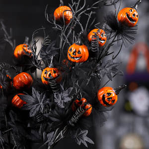Black Scary Pumpkin Arrangement <b>Bouquet</b> for Halloween Interior Decoration - Product Image 3