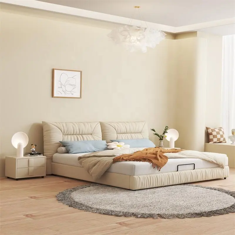 Verkaufsaktion italienisches modernes gepolstertes Bett aus getuftetem Stoff Tatami-Stil Schlafzimmermöbel-Set doppelbett