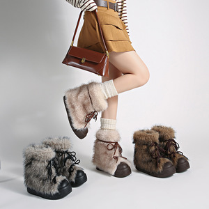 Botas de <span class=keywords><strong>nieve</strong></span> afelpadas para mujer, modelo nuevo 2026, de invierno, con puntera ancha, suela gruesa, forro de felpa, con cordones, de algodón, antideslizantes, botines cortos. - Product Image 3