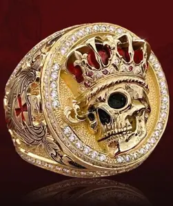 2022 New Design Crown Skull Ring Inlaid Diamond Enamel Fashion Retro Men Rings Jewelry