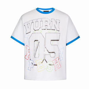 T-shirt streetwear épais 250 g/m², blocs de couleur, col épais, coupe ample surdimensionnée, t-shirt court personnalisé pour homme - Product Image 5