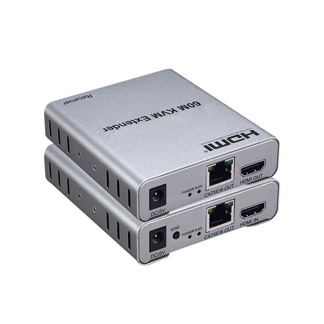 Single Cat 5e/6 HDMI KVM Ethernet Extender with 60M Transmitter Receiver 4K DTS DTS HDTV 3D Video Audio Display USB Compatible