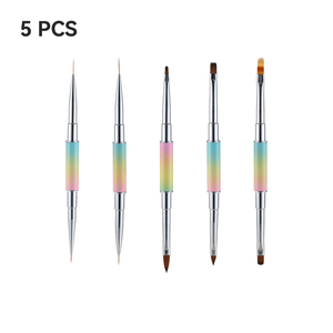 Ensemble de 5 brosses à ongles à double extrémité avec logo personnalisé, manche dégradé pastel, outils de manucure multi-usages pour salon - Product Image 2