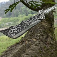 Couteau de coupe en acier inoxydable à haute teneur en carbone forgé à la main de Longquan chinois poignée sculptée en métal faucille en forme d'éventail