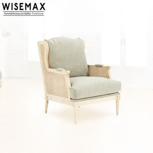 WISEMAX FURNITURE Canapé de salon de style provincial français, chaise en bois avec cadre en rotin, <span class=keywords><strong>fauteuil</strong></span> <span class=keywords><strong>club</strong></span> en cannage pour salon - Product Image 3