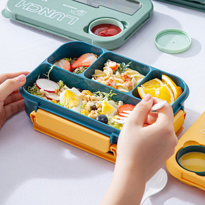 Nueva Lonchera de Plástico para Microondas con 4 Compartimentos, Recipientes para Alimentos para Oficina, 1.3L, Juego de Loncheras Bento Portátiles - Product Image 3