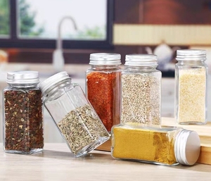 Thủy tinh gia vị lọ chai rỗng vuông Gia vị container Shaker có nắp đậy kín kim loại nắp gia vị lọ chai - Product Image 4