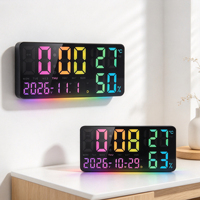 Jam Dinding LED RGB Warna-warni Digital dengan Font Besar, Temperatur, Kelembapan, Hari, Remote Control, dan Lampu Ambient untuk Rumah dan Ruang Tamu