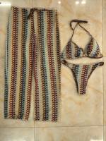Maillot de bain texturé 3 pièces pour femme : haut triangle, bikini brésilien et pantalon long – Tenue de plage S-L