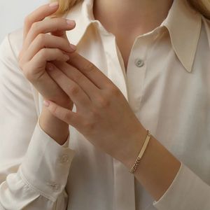 Xinfly 18k Pure Gold <b>Solid</b> Engraved Bar Cuban Link Chain Nameplate <b>Bracelet</b> - Product Image 2