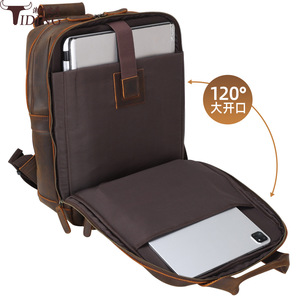 Tiding Retro Genuine Leather Laptop <b>Backpack</b> 15.6 Inch Men Outdoor Travel Durable Dark <b>Brown</b> - Product Image 5