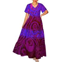 Robe longue maxi à volants style îles Samoa, imprimé intégral personnalisé, col en V, manches courtes, ourlet à volants, coupe ample, pour la plage tropicale