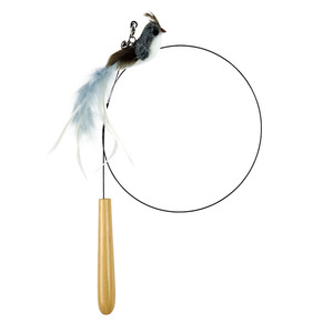 Juguetes plegables sostenibles para gatos con mango de madera, alambre de acero, pluma y varilla larga, divertidos, resistentes a mordeduras y arañazos para jugar con gatos. - Product Image 1