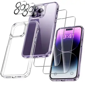 Casing ponsel transparan 5 dalam 1, casing penutup belakang ponsel bening tahan guncangan bening TPU untuk iphone 15 14 13 12 11 pro max